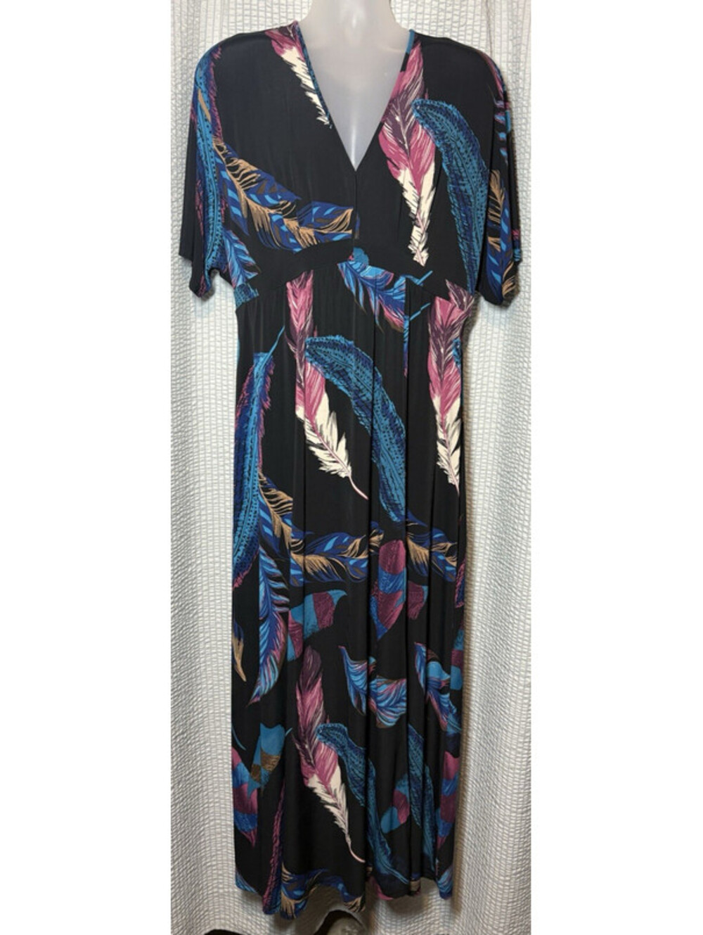 Express Maxi Dress XL Babydoll Feathers Dolman  V Neck Empire Waist Side Slit